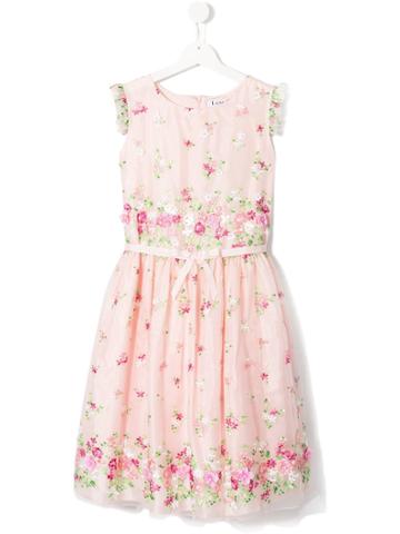Lesy Teen Floral Embroidered Tulle Dress - Pink