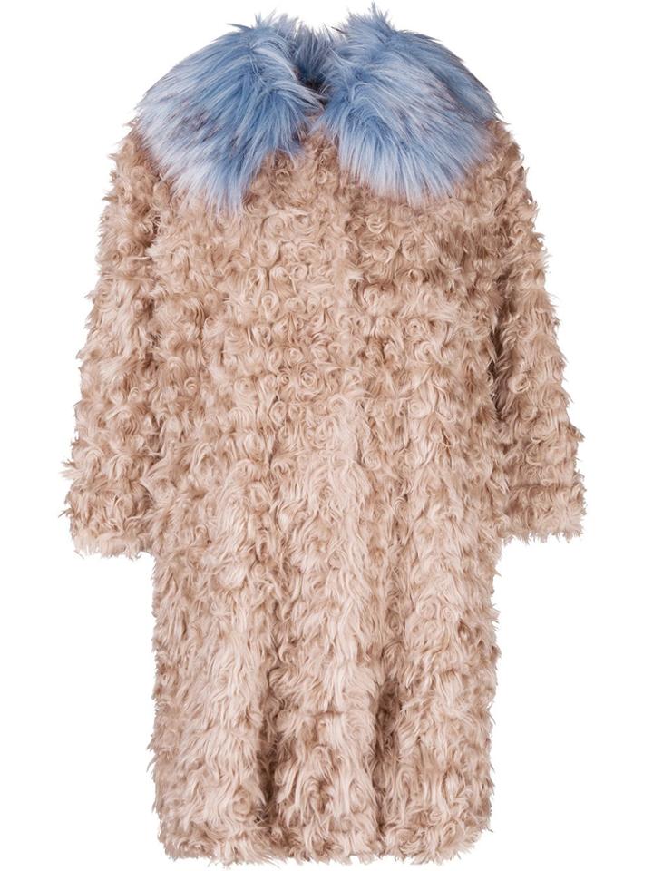 L'autre Chose Curly Designed Oversized Coat - Neutrals
