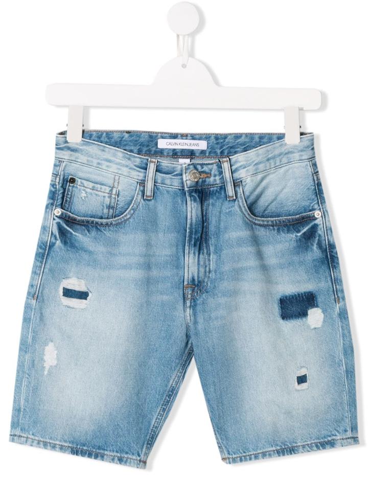 Calvin Klein Kids Teen Distressed Denim Shorts - Blue