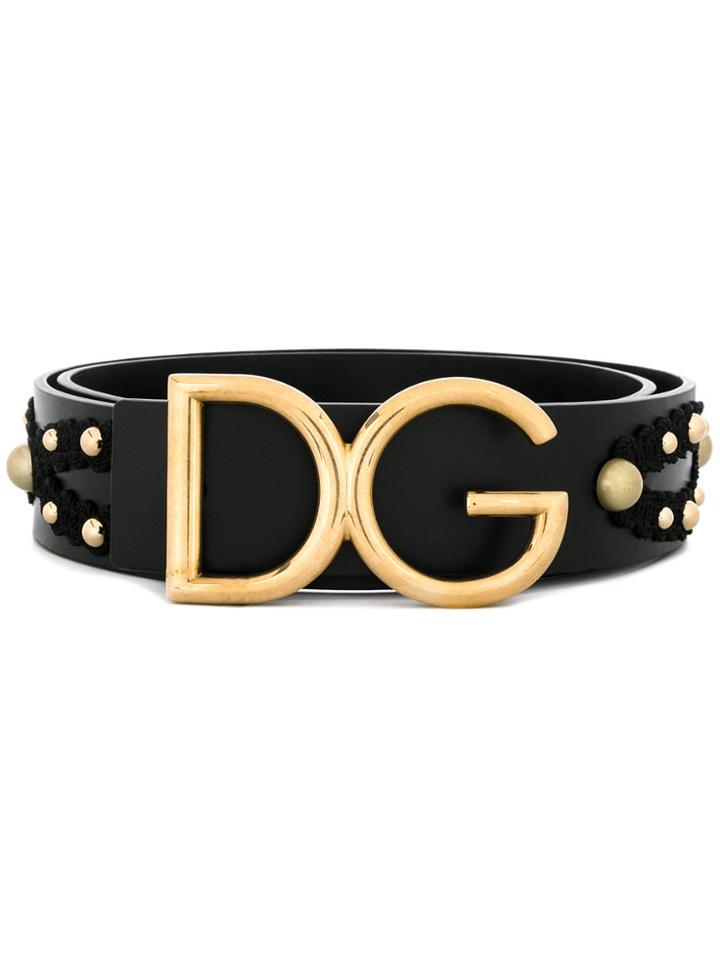 Dolce & Gabbana Logo Belt With Stud Detailing - Black