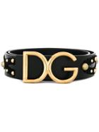 Dolce & Gabbana Logo Belt With Stud Detailing - Black