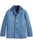 Burberry Leather Trim Shearling Jacket - Blue