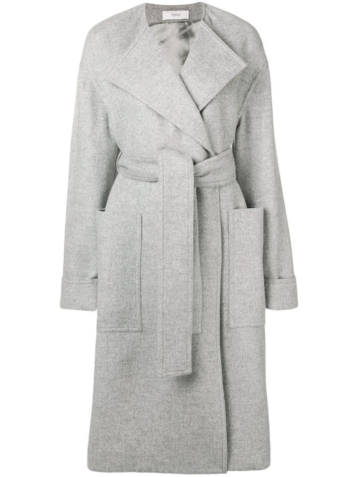 Pringle Of Scotland Belted Long Wrap Coat - Grey