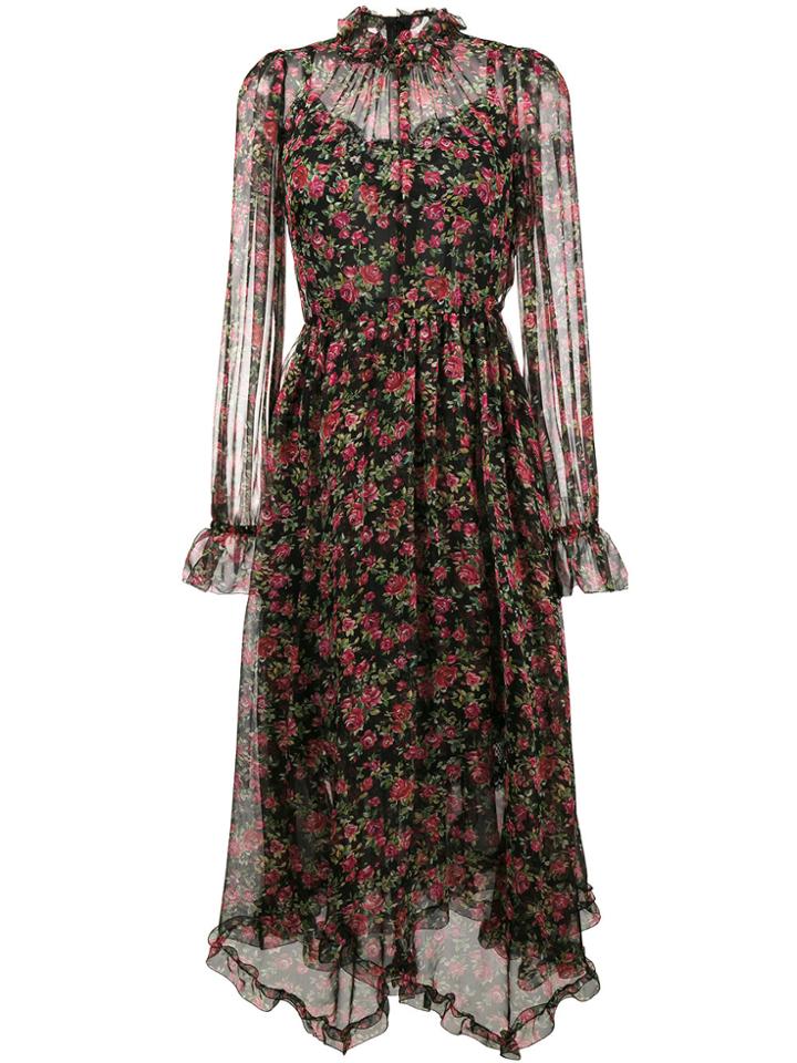 Dolce & Gabbana Rose Print Maxi Dress - Black