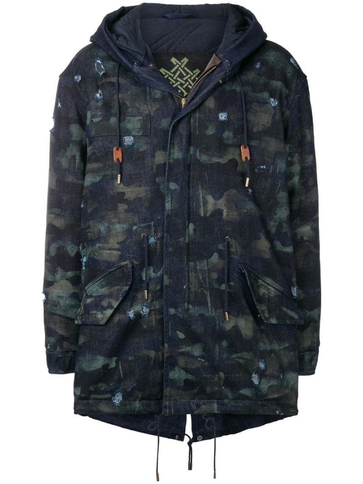 Mr & Mrs Italy Distressed Parka Coat - Blue