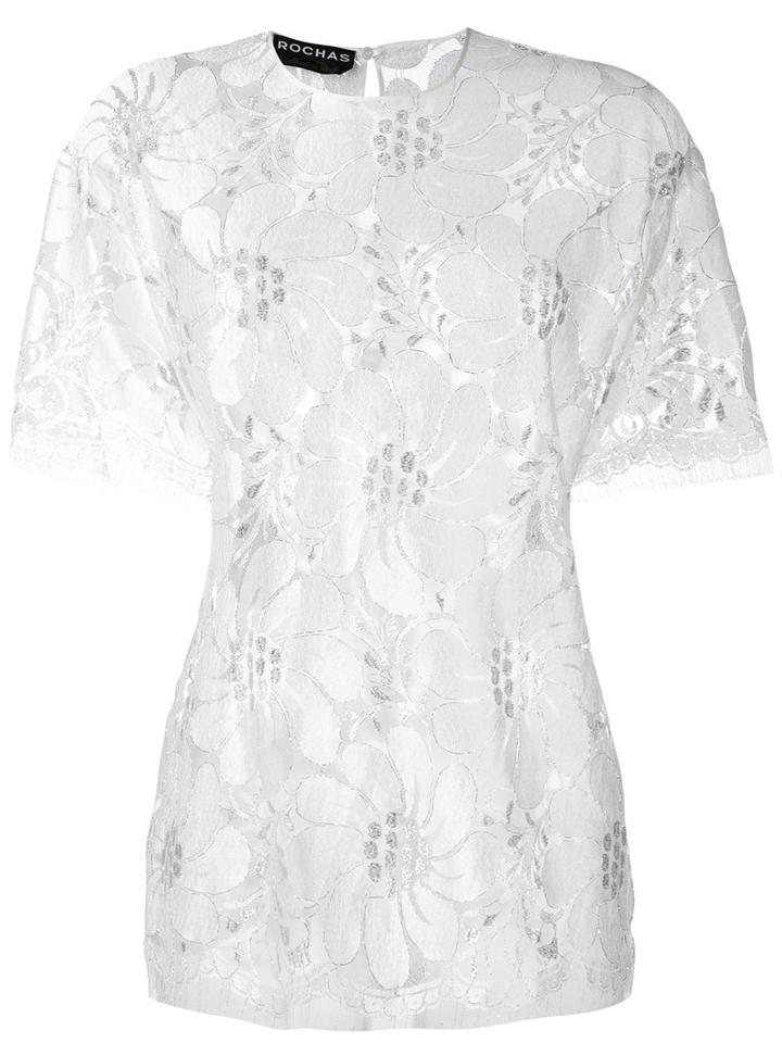 Rochas - Sheer Lace T-shirt - Women - Lurex/polyamide/rayon - 42, Women's, White, Lurex/polyamide/rayon