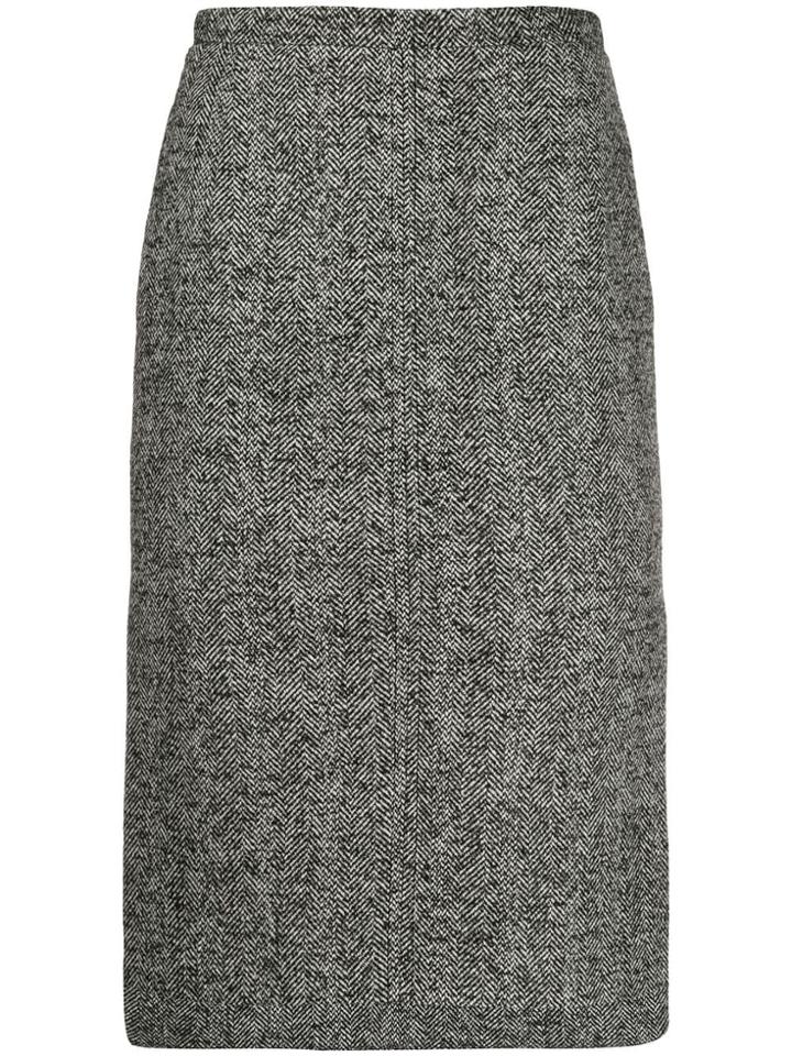 Nº21 Herringbone Tweed Step-hem Skirt - Grey
