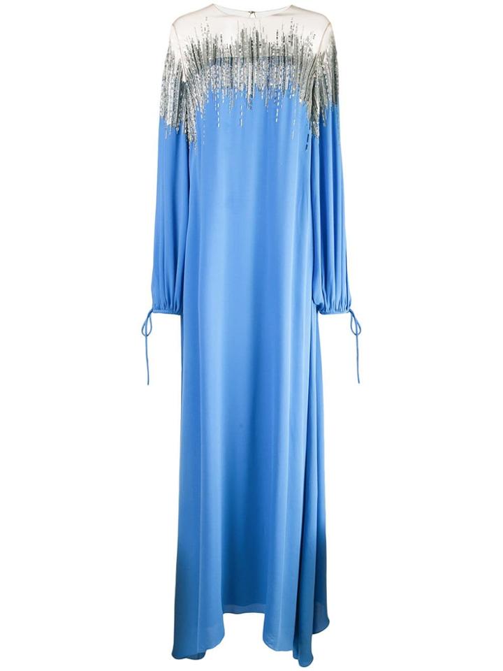Oscar De La Renta Embellished Neck Gown - Blue