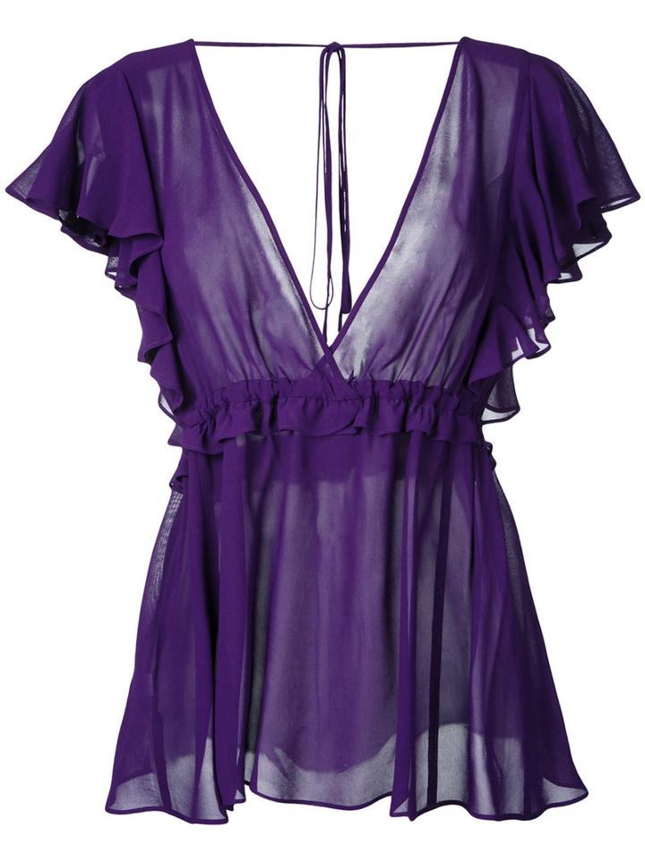 Le Ciel Bleu - Georgette Deep V-neck Blouse - Women - Rayon - 36, Women's, Pink/purple, Rayon