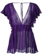 Le Ciel Bleu - Georgette Deep V-neck Blouse - Women - Rayon - 36, Women's, Pink/purple, Rayon