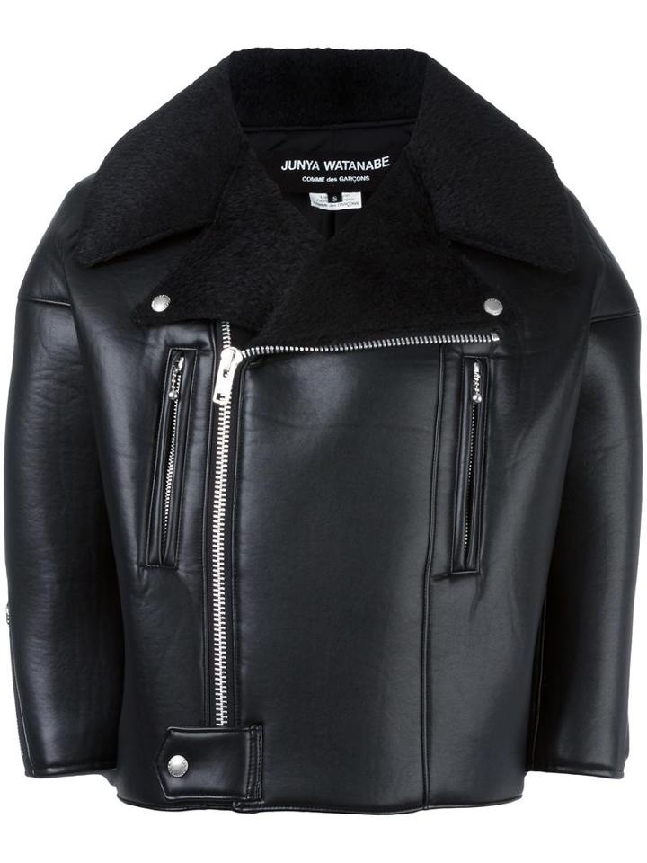 Junya Watanabe Comme Des Garçons Artificial Leather Biker Jacket, Women's, Size: Medium, Black, Nylon/wool/alpaca/artificial Leather