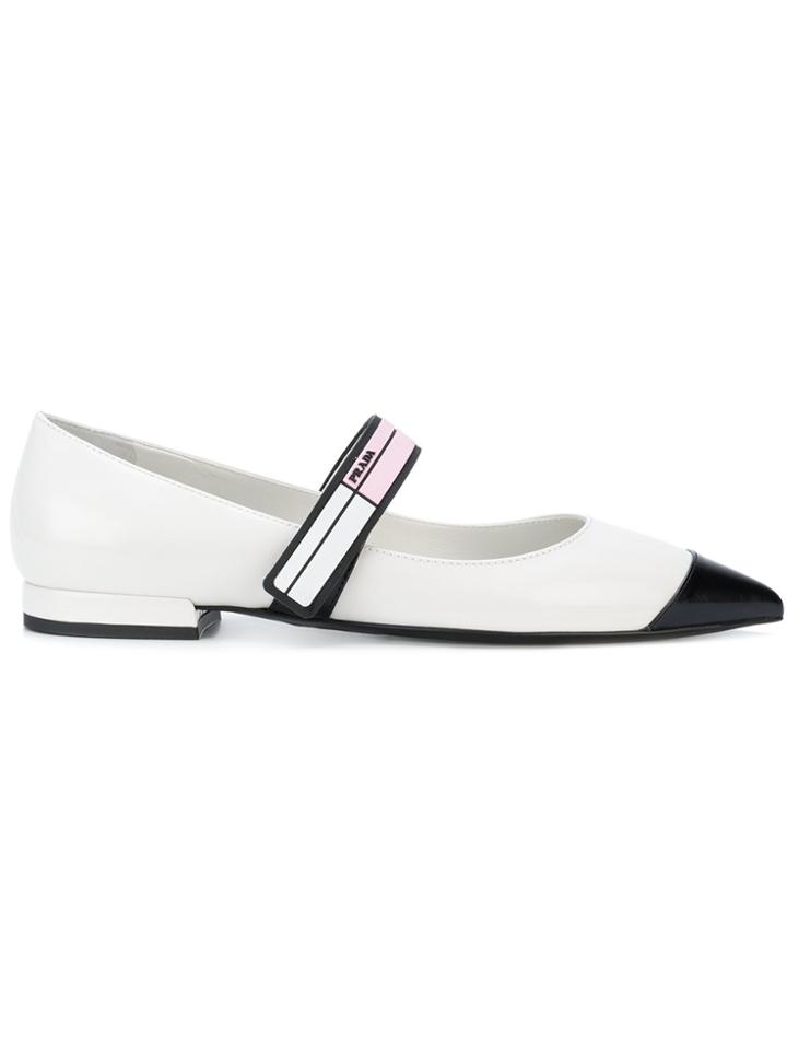 Prada Pointed Logo Ballerina Shoes - White