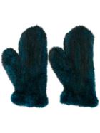 Yves Salomon Mink Fur Mittens, Women's, Blue, Mink Fur
