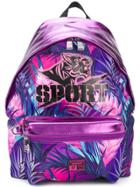 Plein Sport Metallic Leaf Print Backpack - Pink & Purple