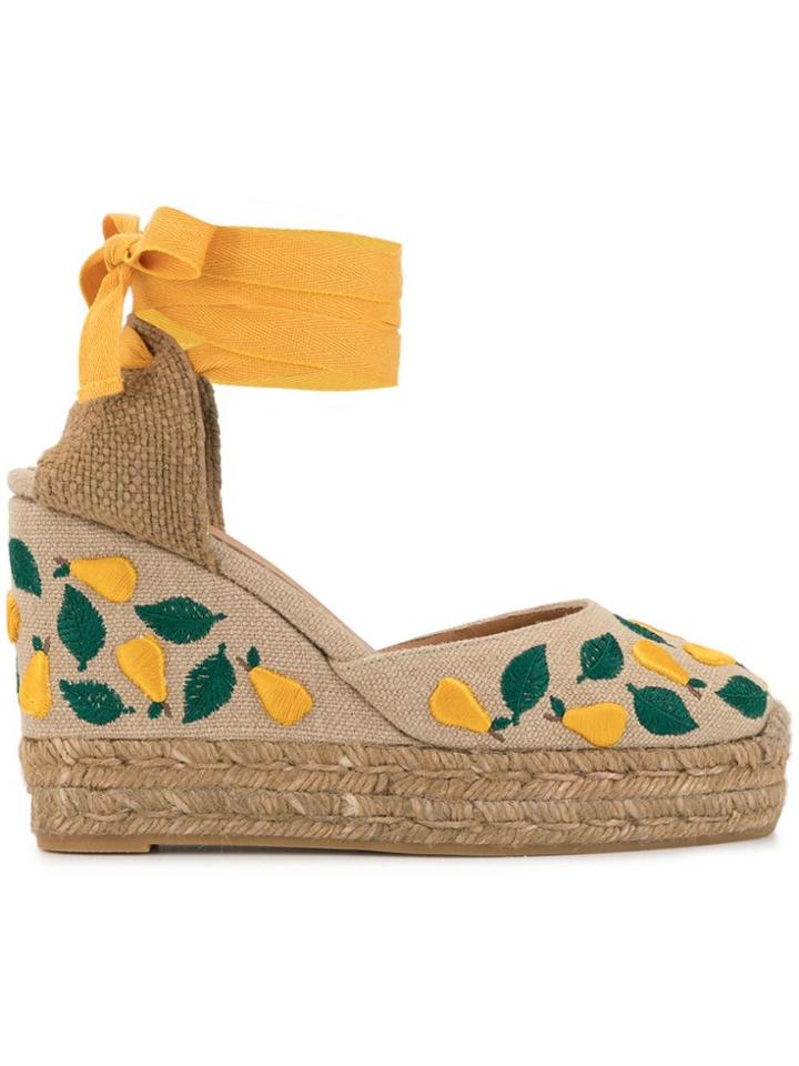Castañer Carina Embroidered Wedges - Orange