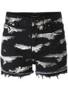 Saint Laurent Tiger Stripe Bleach Denim Shorts, Women's, Size: 28, Black, Cotton