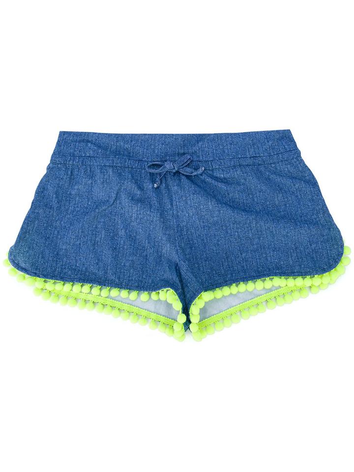 Mc2 Saint Barth Kids - Pom Pom Trim Shorts - Kids - Polyamide/spandex/elastane - 16 Yrs, Blue