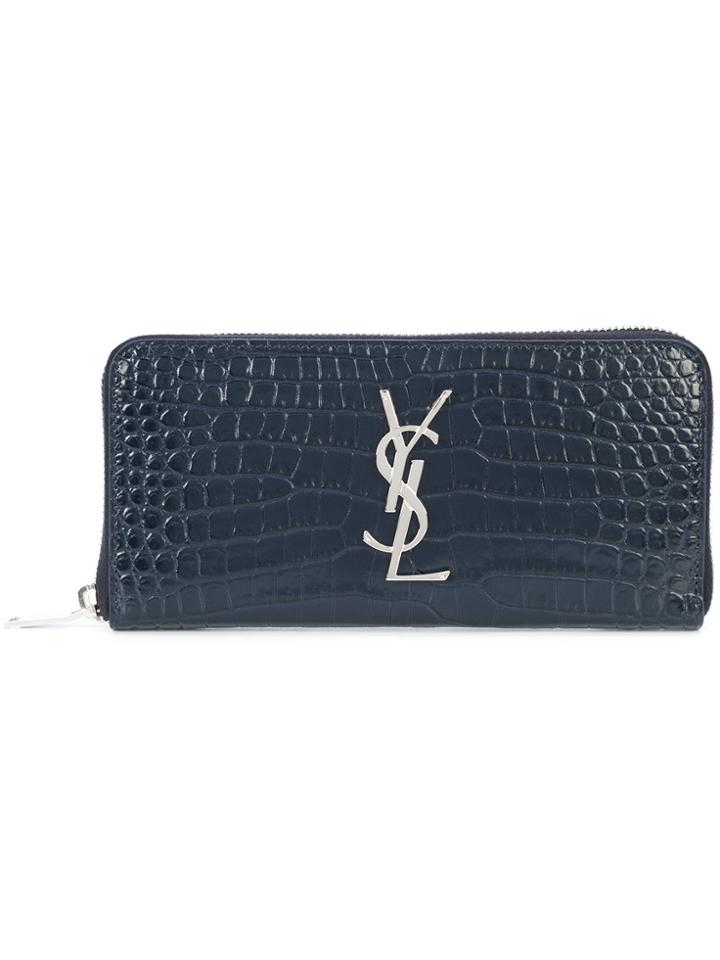 Saint Laurent Monogram Zip Around Wallet - Blue