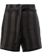 Ann Demeulemeester Striped Shorts, Women's, Size: 36, Black, Cotton/linen/flax/polyester/rayon