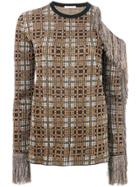 Christopher Kane Metallic Check Top With Fringes - Brown