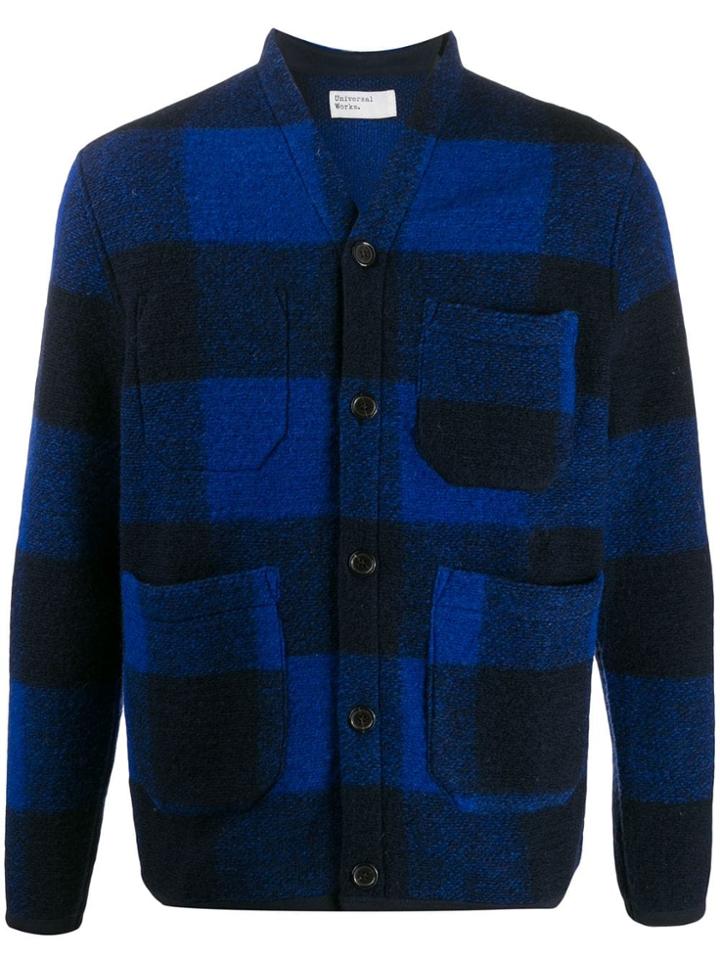 Universal Works Check Print Cardigan - Blue