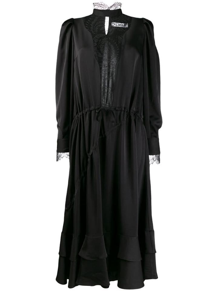 Almaz Satin Panelled Chemise Dress - Black