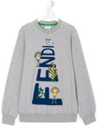 Fendi Kids - Logo Front Sweatshirt - Kids - Cotton/spandex/elastane - 14 Yrs, Grey