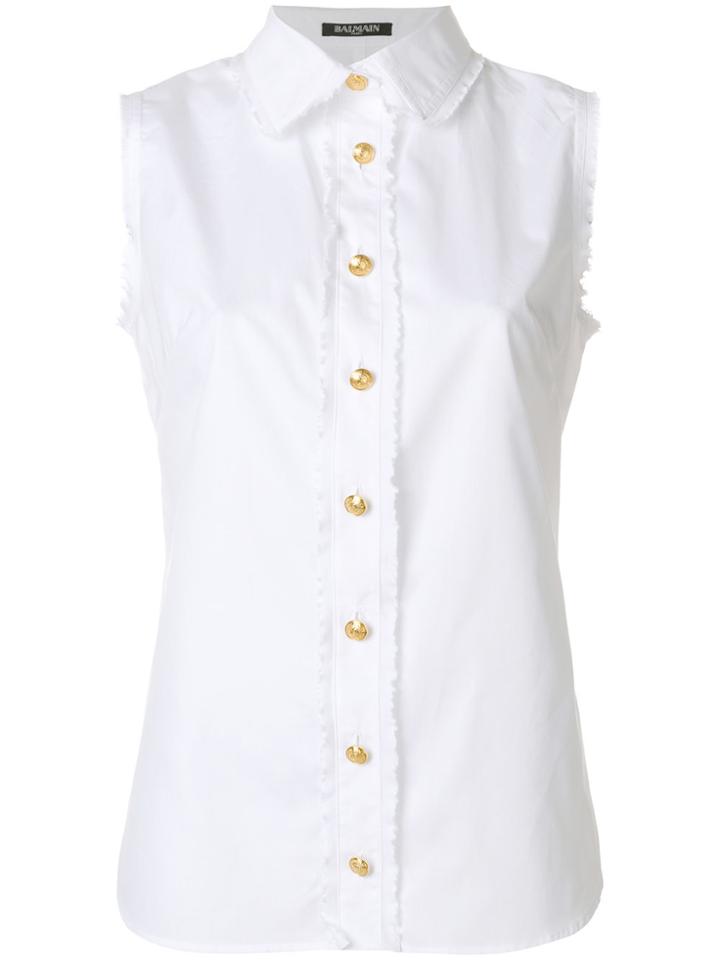 Balmain Sleeveless Button Shirt - White