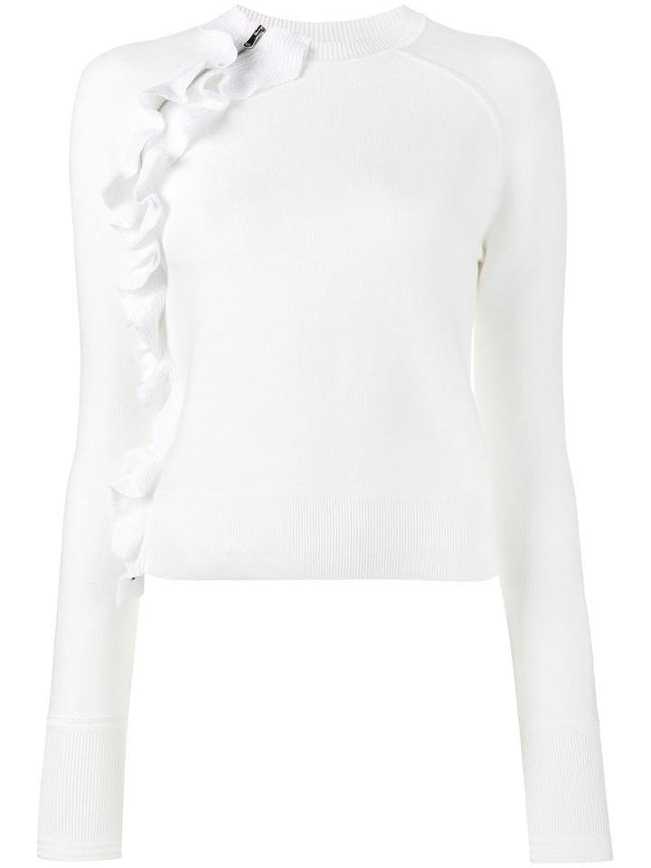 3.1 Phillip Lim Knitted Ruffle Top, Women's, Size: Small, White, Cotton/spandex/elastane