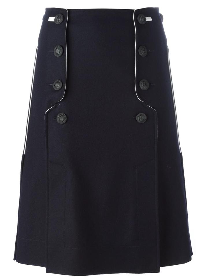 Cédric Charlier Button Front Skirt, Women's, Size: 38, Blue, Nylon/virgin Wool