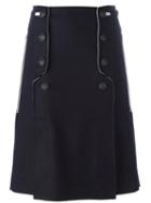 Cédric Charlier Button Front Skirt, Women's, Size: 38, Blue, Nylon/virgin Wool