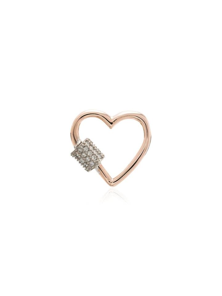 Marla Aaron 14kt Rose Gold Diamond Heart Lock Charm - Metallic