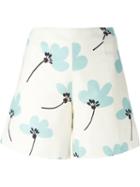 Eggs High Waist Floral Print Shorts, Women's, Size: 40, White, Cotton/polyamide