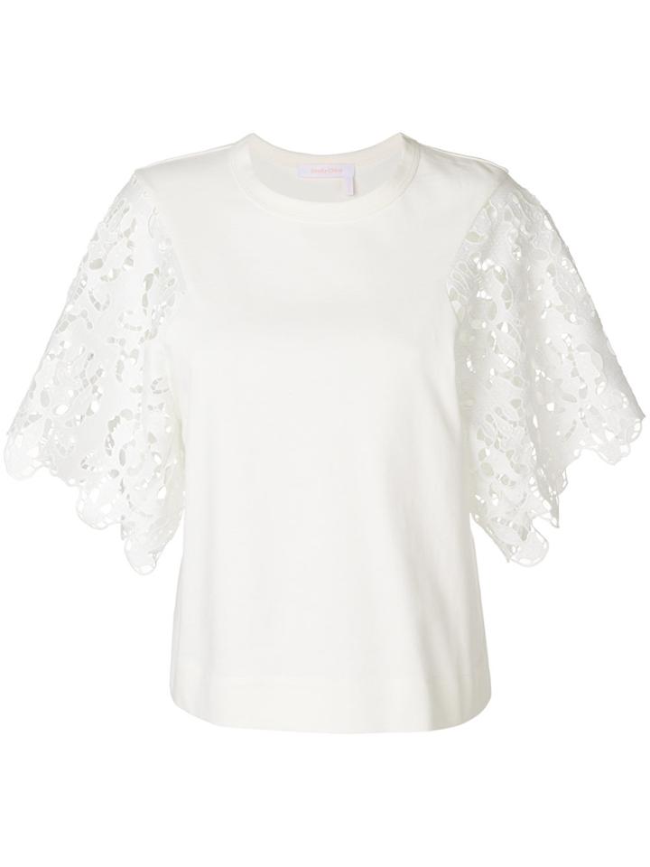 See By Chloé Lace Sleeved Top - White
