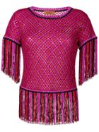 Missoni Fringed Short Sleeve Sweater - Pink & Purple
