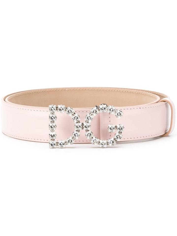 Dolce & Gabbana Dg Crystal Logo Buckle Belt - Pink