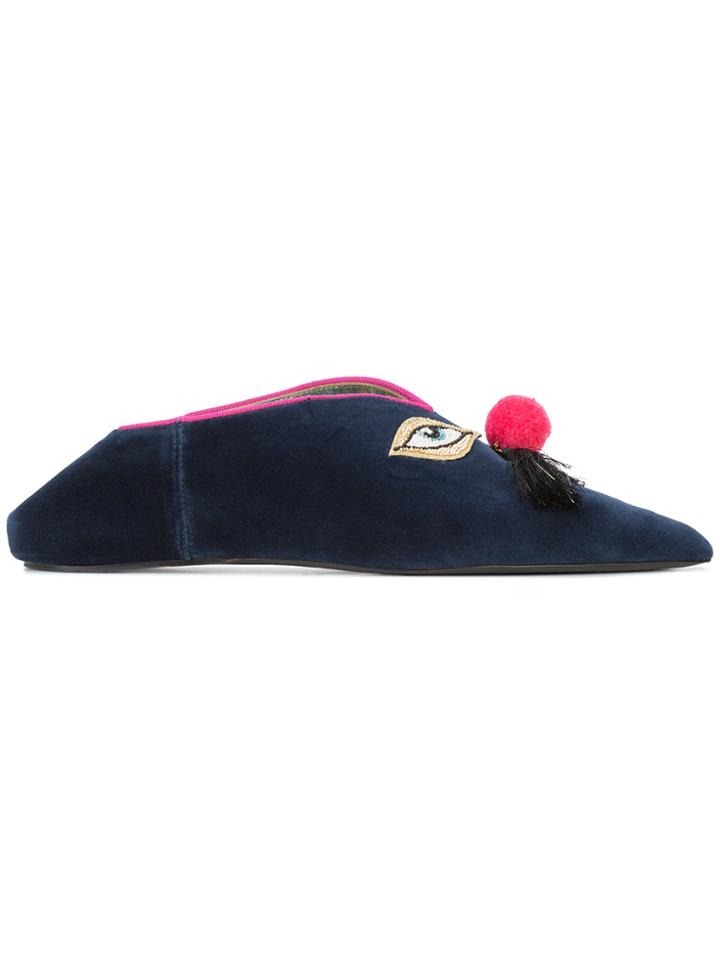 Figue Beaded Eyes Mules - Blue