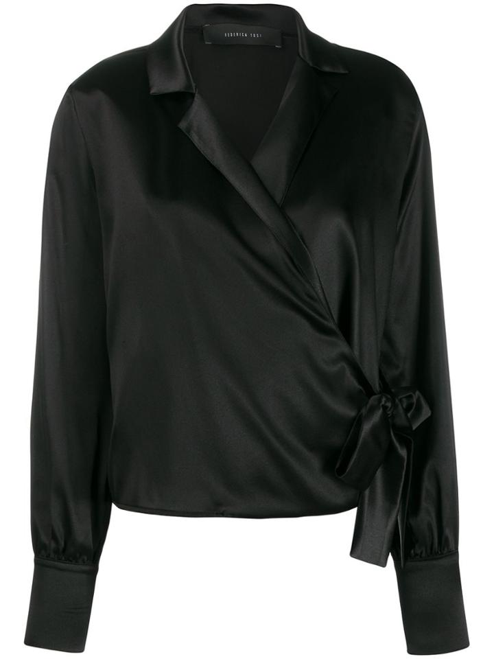 Federica Tosi Satin Wrap Blouse - Black