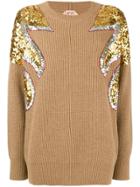 No21 Sequin Embroidered Sweater - Neutrals