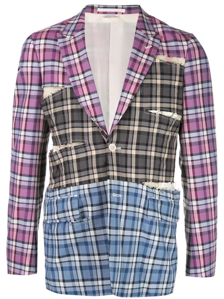 Comme Des Garçons Homme Plus Checked Pattern Blazer - Blue