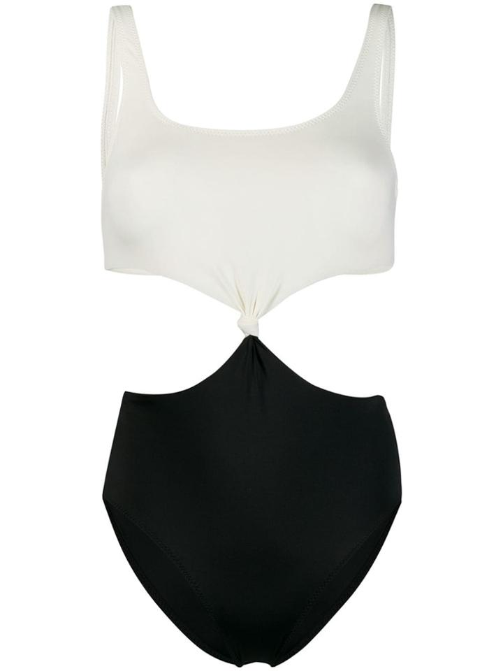 Solid & Striped Swimsuit With Side Cut-out - White