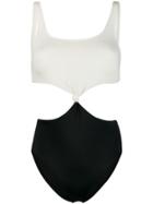 Solid & Striped Swimsuit With Side Cut-out - White