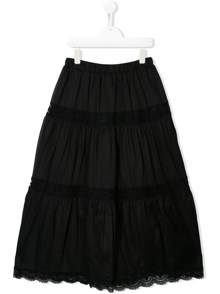 Alberta Ferretti Kids Lace Detail Tiered Skirt - Black