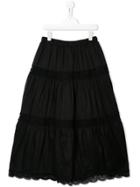Alberta Ferretti Kids Lace Detail Tiered Skirt - Black
