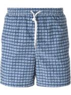 Kiton Square Print Swim Shorts, Men's, Size: 52, Blue, Polyester