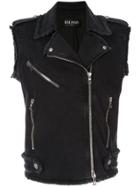 Balmain Frayed Denim Biker Gilet - Grey
