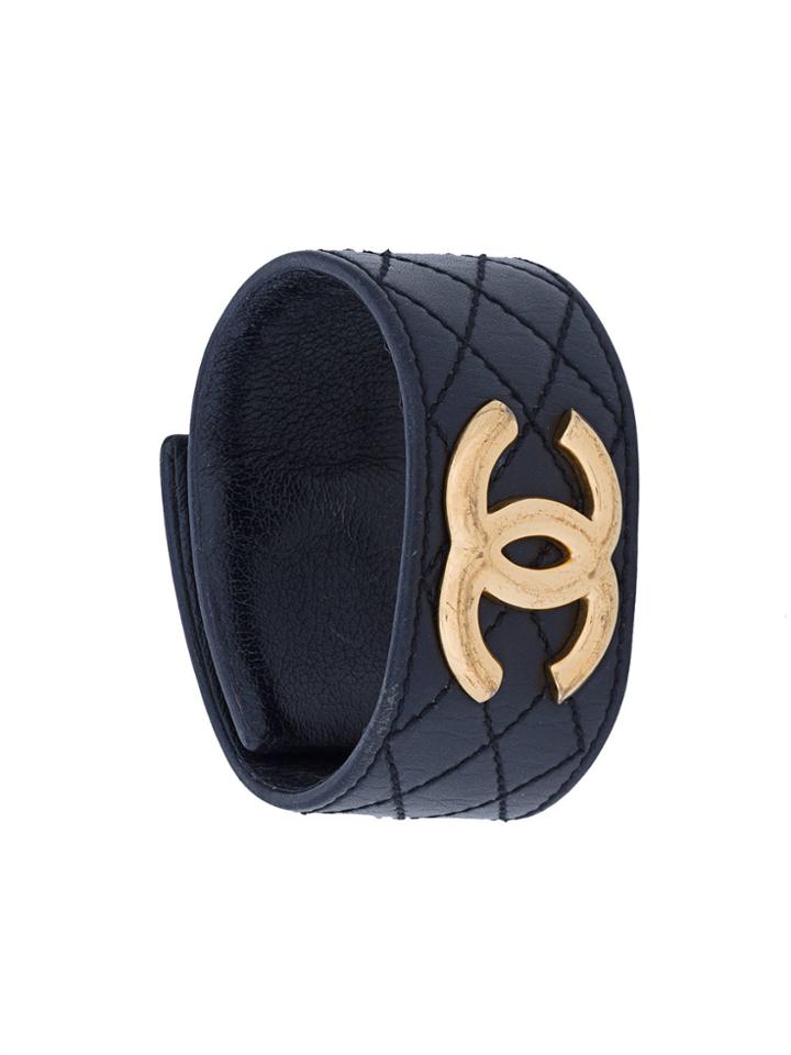 Chanel Vintage Quilted Logo Bracelet - Black