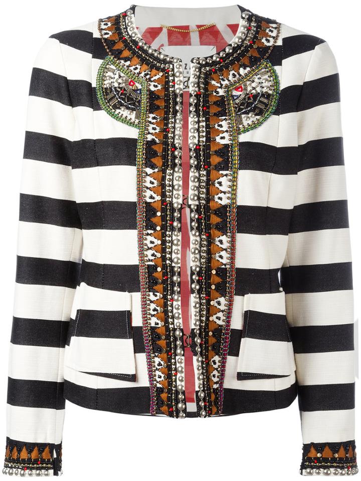 Bazar Deluxe Stripe Embellished Cropped Jacket, Women's, Size: 44, Black, Silk/cotton/spandex/elastane