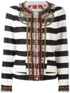 Bazar Deluxe Stripe Embellished Cropped Jacket, Women's, Size: 44, Black, Silk/cotton/spandex/elastane