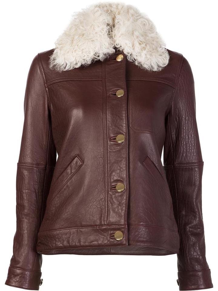 Derek Lam 10 Crosby Shearling Collar Leather Jacket, Women's, Size: 4, Leather